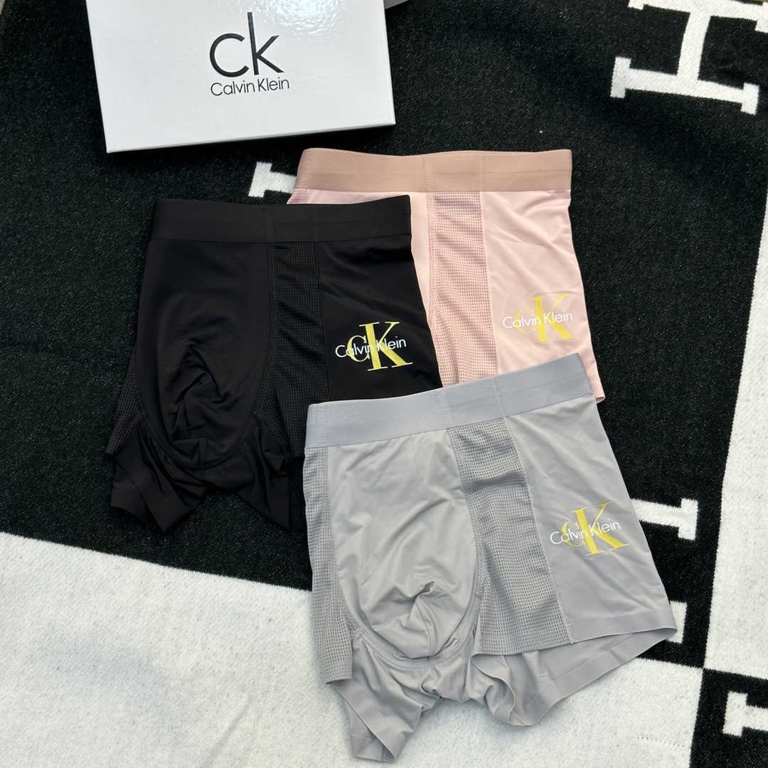 ꫛꫀꪝGo新品CK/CalvinKlein独家首发最新版新品无痕冰丝面料平角内裤礼盒装无感男士内裤！礼盒