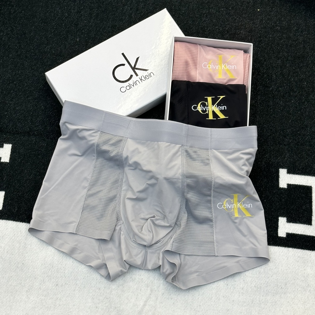 ꫛꫀꪝGo新品CK/CalvinKlein独家首发最新版新品无痕冰丝面料平角内裤礼盒装无感男士内裤！礼盒