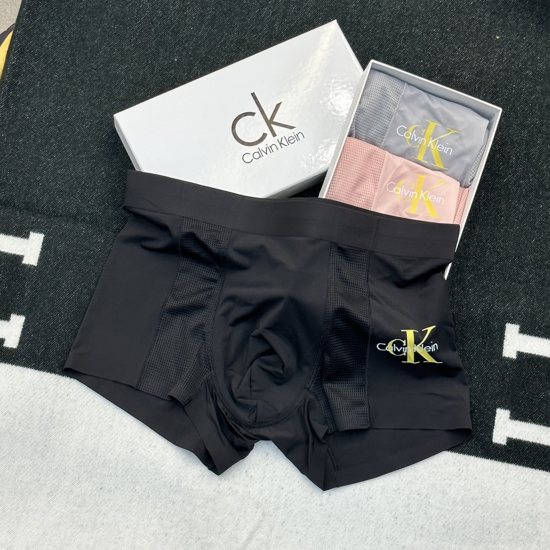 ꫛꫀꪝGo新品CK/CalvinKlein独家首发最新版新品无痕冰丝面料平角内裤礼盒装无感男士内裤！礼盒