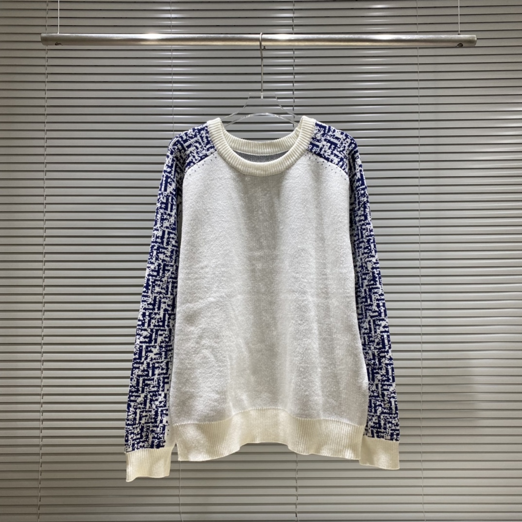 Suéter de cuello redondo con jacquard de doble F en mangas FD Fendi, colores: blanco, tallas: S M L XL XXL