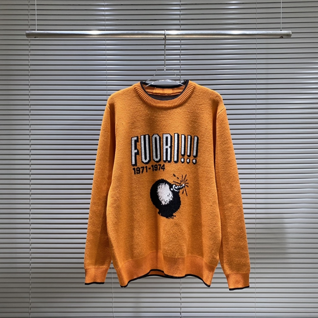 Suéter de cuello redondo con jacquard de letras GU, color: naranja, tallas: S M L XL XXL