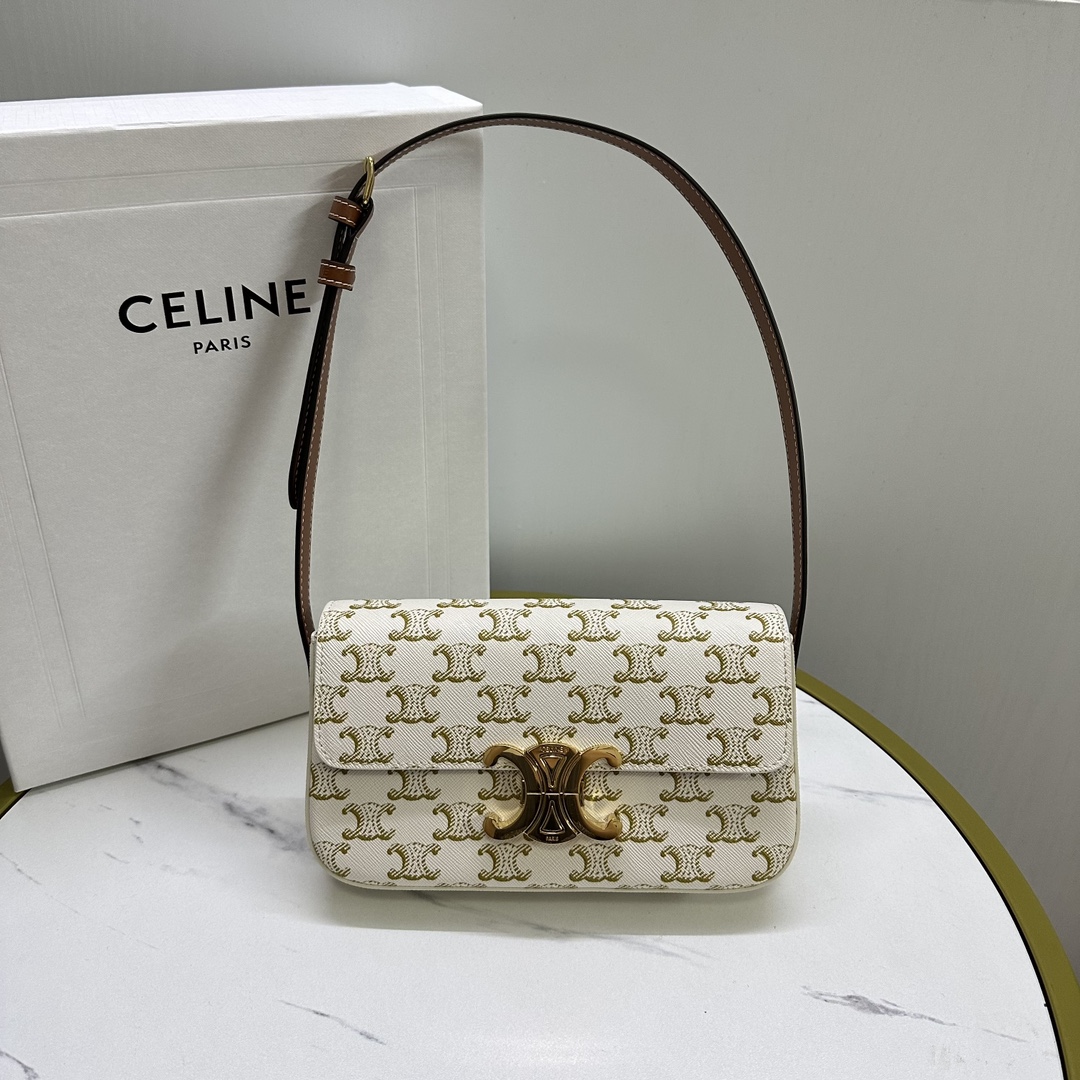 NO:206060,Genuine CELIN* New Triomphe Arc de Triomphe Armise Bag Spring and summer limited edition, classic, high-end, low-key representative, simple design, no extra suffix, very recognizable, fashionable and versatile, still out of date after many years, with a strong retro flavor~ A must-have for fashionable girls～ (with original packaging) Model number 194142 old-fashioned white Size 20x10x4cm (shoulder straps can be adjusted), Celine, celine, celine19860909正品级 CELIN* 全新Triomphe 凯旋门腋下包 春夏限定款,经典、高级感、低调的代表,简洁的设计,没有多余的后缀,非常具有辨识度,时尚百搭,多年后仍不过时,复古味道浓郁～ 时髦女孩必入款～（配原版包装） 款号194142老花白 尺寸20x10x4cm（肩带可以调节）,赛琳celine,celine,celine,Bag