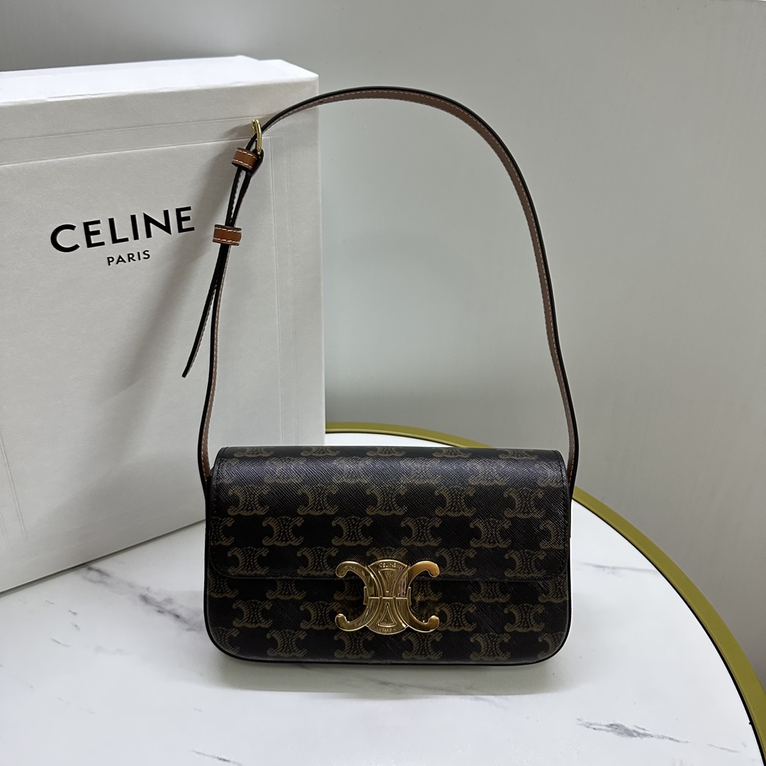 NO:206064,Genuine CELIN* New Triomphe Arc de Triomphe Armise Bag Spring and summer limited edition, classic, high-end, low-key representative, simple design, no extra suffix, very recognizable, fashionable and versatile, still out of date after many years, with a strong retro flavor~ A must-have for fashionable girls～ (with original packaging) Model number 194142 Brown Size 20x10x4cm (shoulder straps can be adjusted), Celine, celine, celine19860909正品级 CELIN* 全新Triomphe 凯旋门腋下包 春夏限定款,经典、高级感、低调的代表,简洁的设计,没有多余的后缀,非常具有辨识度,时尚百搭,多年后仍不过时,复古味道浓郁～ 时髦女孩必入款～（配原版包装） 款号194142料棕 尺寸20x10x4cm（肩带可以调节）,赛琳celine,celine,celine,Bag
