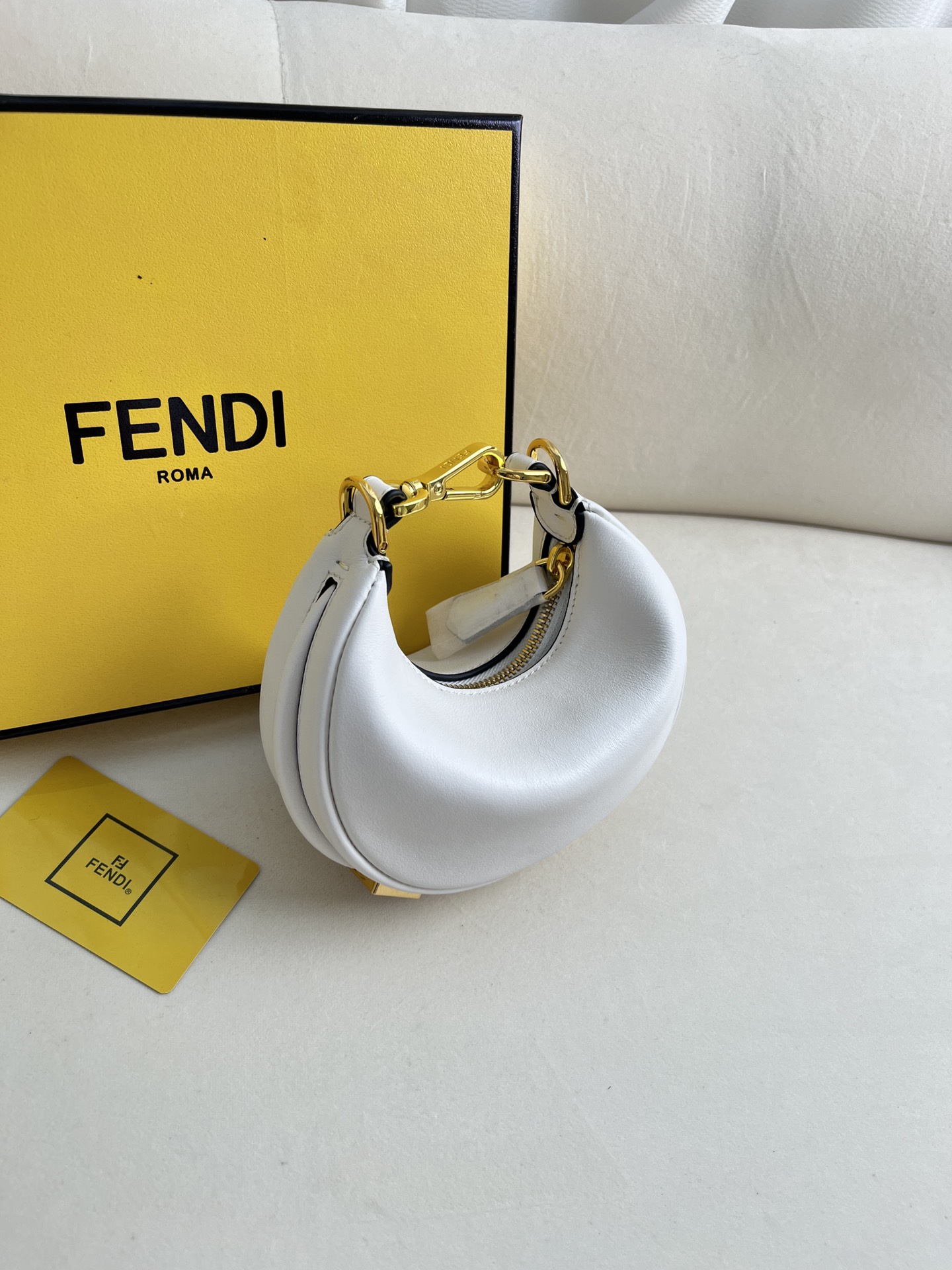 Fendi Fendipraphy White Small Crescent Shoulder Bag - Stylish and Compact 2 i1682929532 6339 1