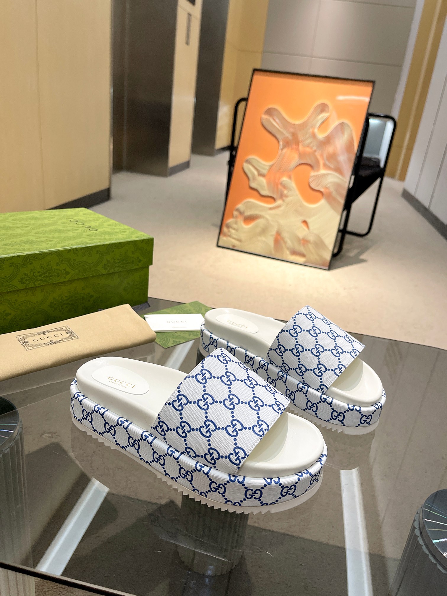 Gucci Limited Edition Platform Slides with Printed Upper and Thick Sole 1 Gucci Limited Edition Platform Slides with Printed Upper and Thick Sole