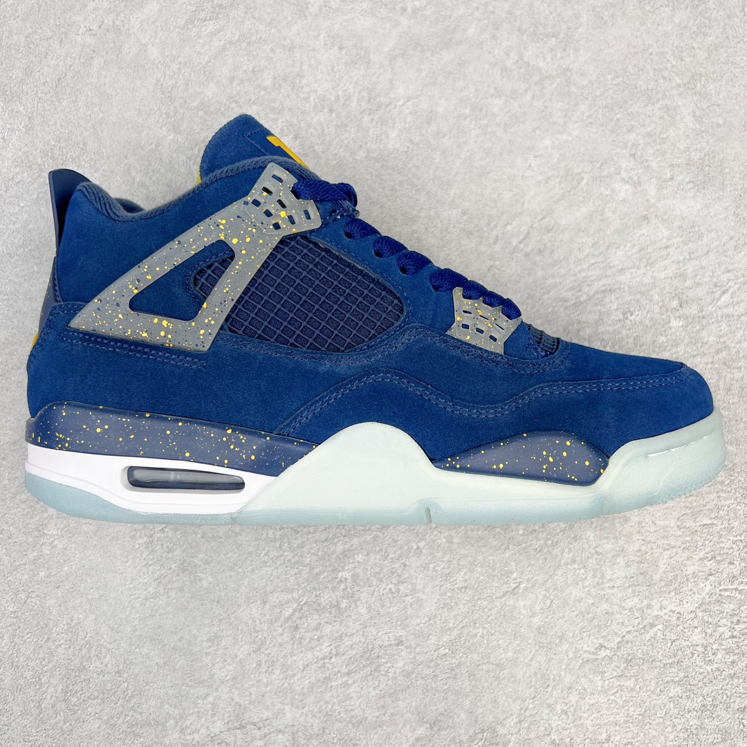 💰130 ＃PB版 福利特价‼Air Jordan AJ4 Retro PE 密歇根大学限定蓝黄 耗时半年巨作 40余配色陆续出货 全套原纸板楦头开发 调试30余版 确保原汁原味完美呈现四代版型 一比一鞋头弧度高度趴度鞋身弧度 此版本只针对中端市场 皮料材质有所更替 其他数据细节工艺流程均保持公司一致 细节品控鞋型随意秒杀市面3XX 4XX 原厂TPU网格鞋带扣 正确内里网布 菱角分明不变形无多余毛边 柔软性质感一致于原鞋 原厂织唛标 原厂飞人电绣工艺 独家绑鞋带手法 印刷中底布 四线拉帮 米色美纹纸贴合固定 进口港宝加持 后跟自然饱满 全鞋荧光划线卡点 追求极致完美 每一双都是工艺品 多重QC质检 超越公司货的品控标准 实实在在的免检产品 尺码：40 40.5 41 42 42.5 43 44 44.5 45 46 47.5 编码：by2936000-运动鞋