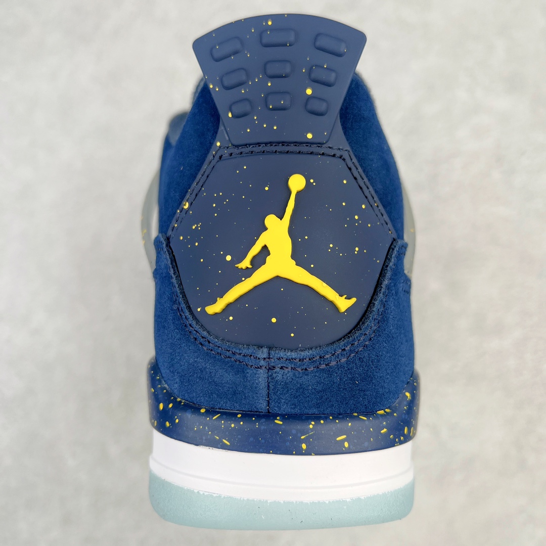 图片[8]-💰130 ＃PB版 福利特价‼Air Jordan AJ4 Retro PE 密歇根大学限定蓝黄 耗时半年巨作 40余配色陆续出货 全套原纸板楦头开发 调试30余版 确保原汁原味完美呈现四代版型 一比一鞋头弧度高度趴度鞋身弧度 此版本只针对中端市场 皮料材质有所更替 其他数据细节工艺流程均保持公司一致 细节品控鞋型随意秒杀市面3XX 4XX 原厂TPU网格鞋带扣 正确内里网布 菱角分明不变形无多余毛边 柔软性质感一致于原鞋 原厂织唛标 原厂飞人电绣工艺 独家绑鞋带手法 印刷中底布 四线拉帮 米色美纹纸贴合固定 进口港宝加持 后跟自然饱满 全鞋荧光划线卡点 追求极致完美 每一双都是工艺品 多重QC质检 超越公司货的品控标准 实实在在的免检产品 尺码：40 40.5 41 42 42.5 43 44 44.5 45 46 47.5 编码：by2936000-运动鞋