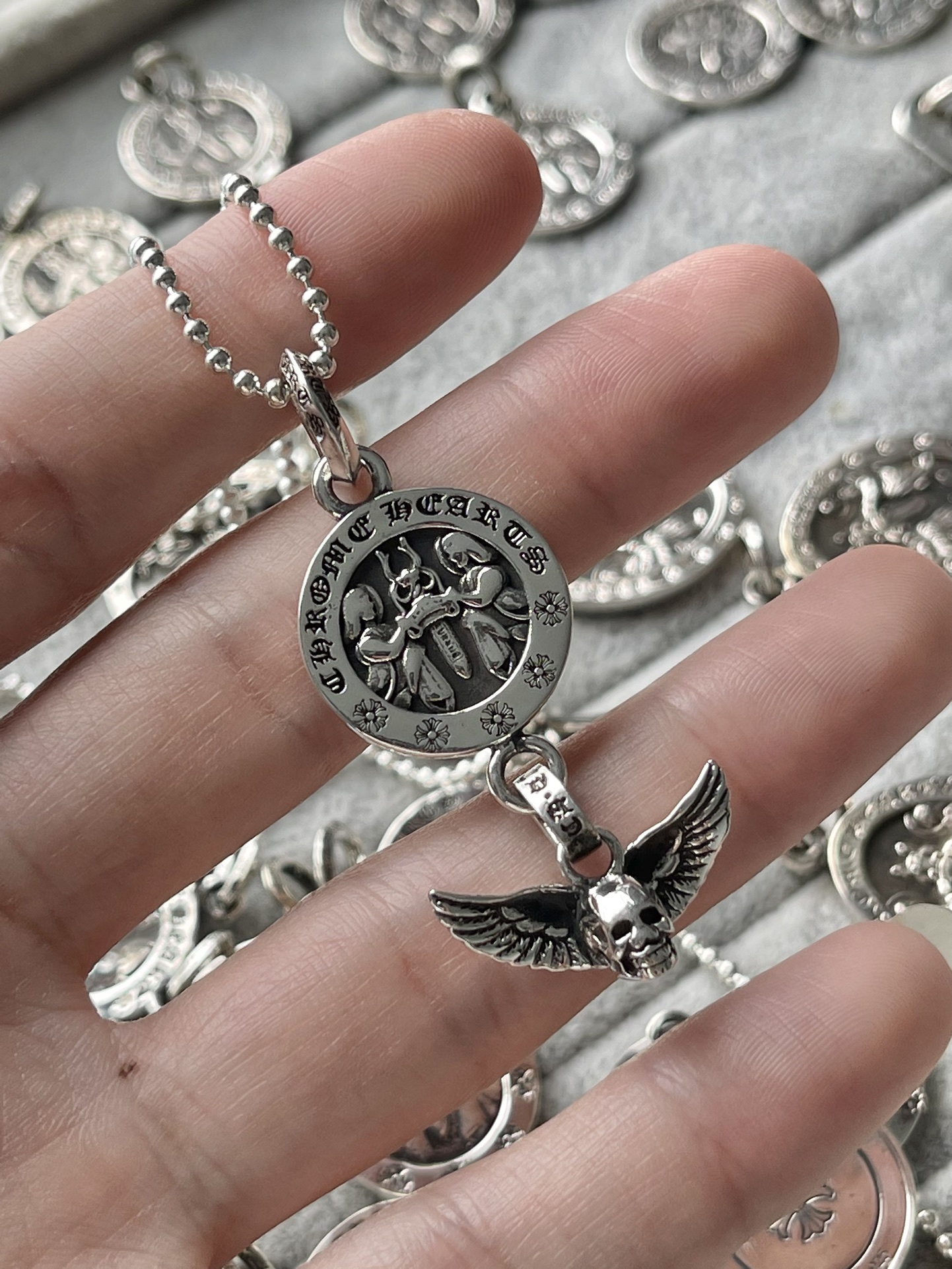 Chrome Hearts 克罗心 天使圆盘吊翅膀骷髅 项链