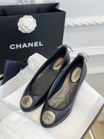 Chanel Single Layer Shoes Black Sheepskin Silk