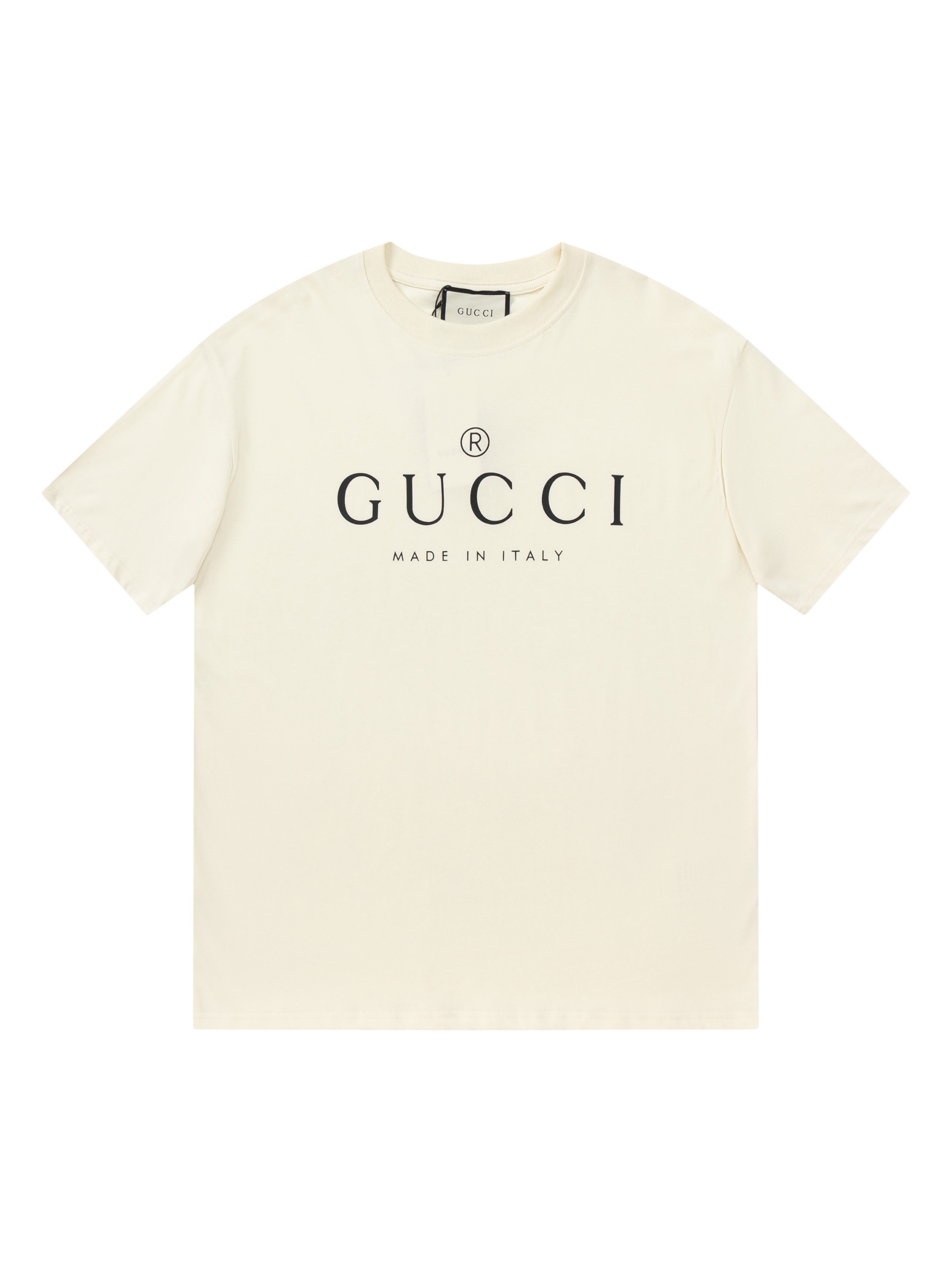 Camiseta de manga corta de alta calidad FG GUCCI/Gucci con logo impreso, tela de doble hilo de 260g, tejido de canalé d…