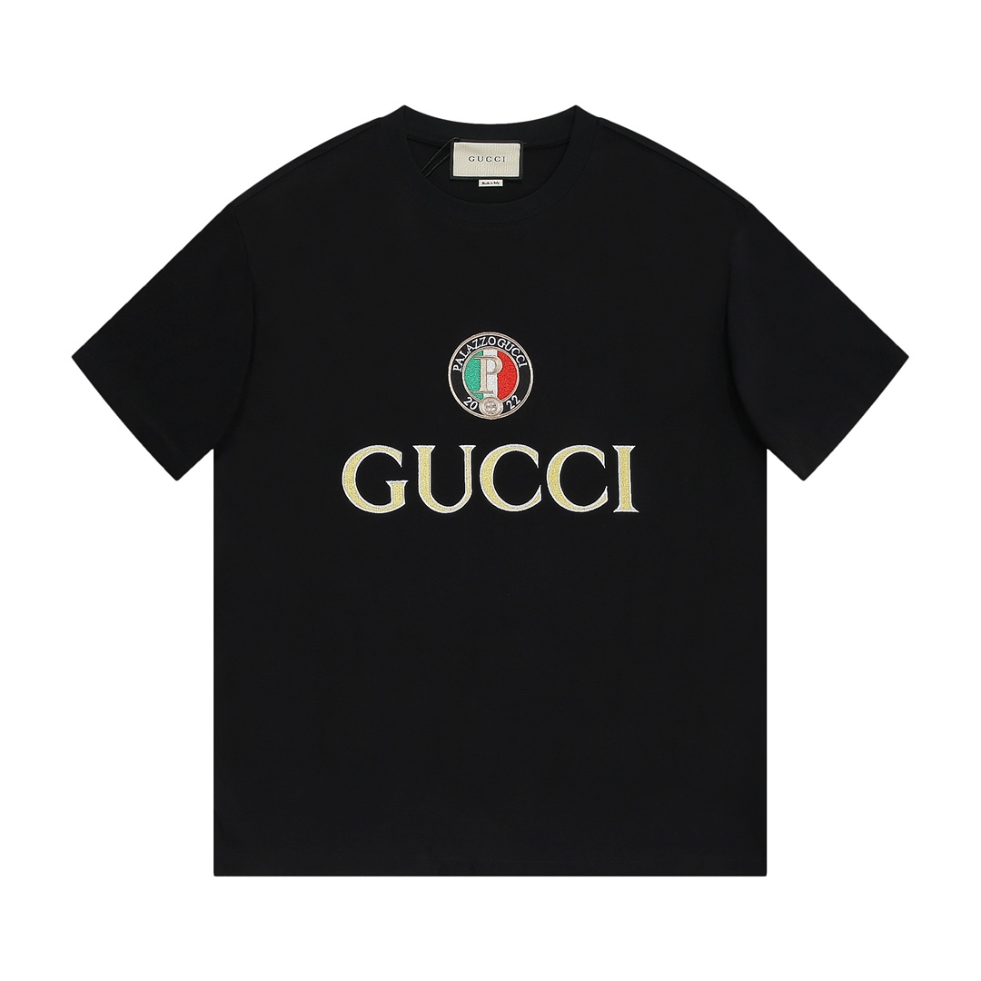 GU*CI G family, camiseta de manga corta con letras grandes bordadas clásicas. Alta calidad, algodón peinado compacto de…