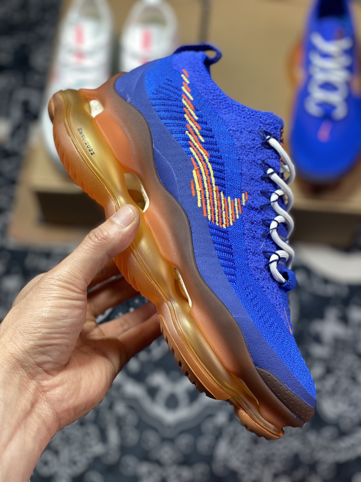 Nike Air Max Scorpion Flyknit SE ”M. Frank Rudy” Scorpio series running shoes ”knitted Knicks royal blue and orange” DX4768-400