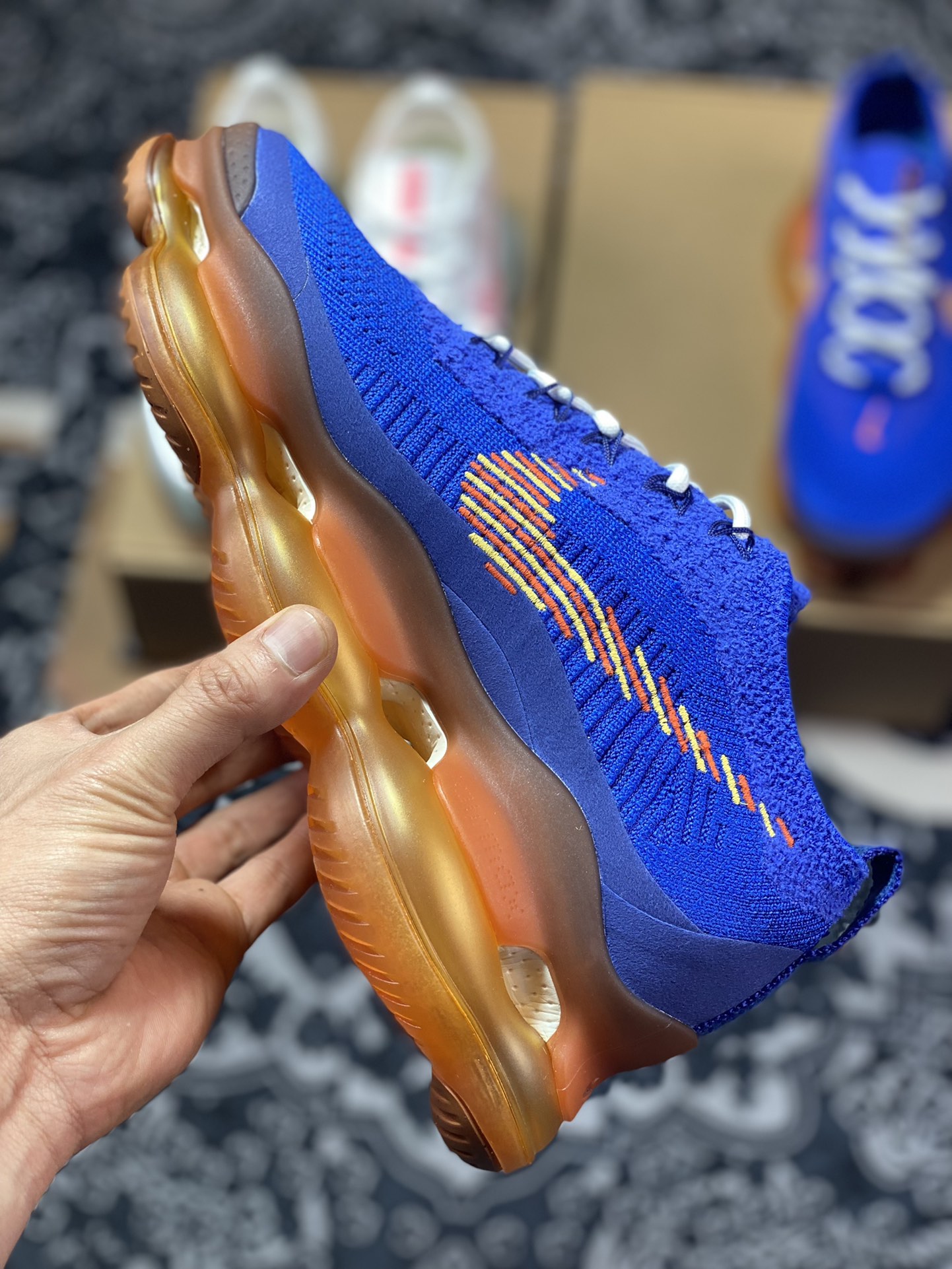 Nike Air Max Scorpion Flyknit SE ”M. Frank Rudy” Scorpio series running shoes ”knitted Knicks royal blue and orange” DX4768-400