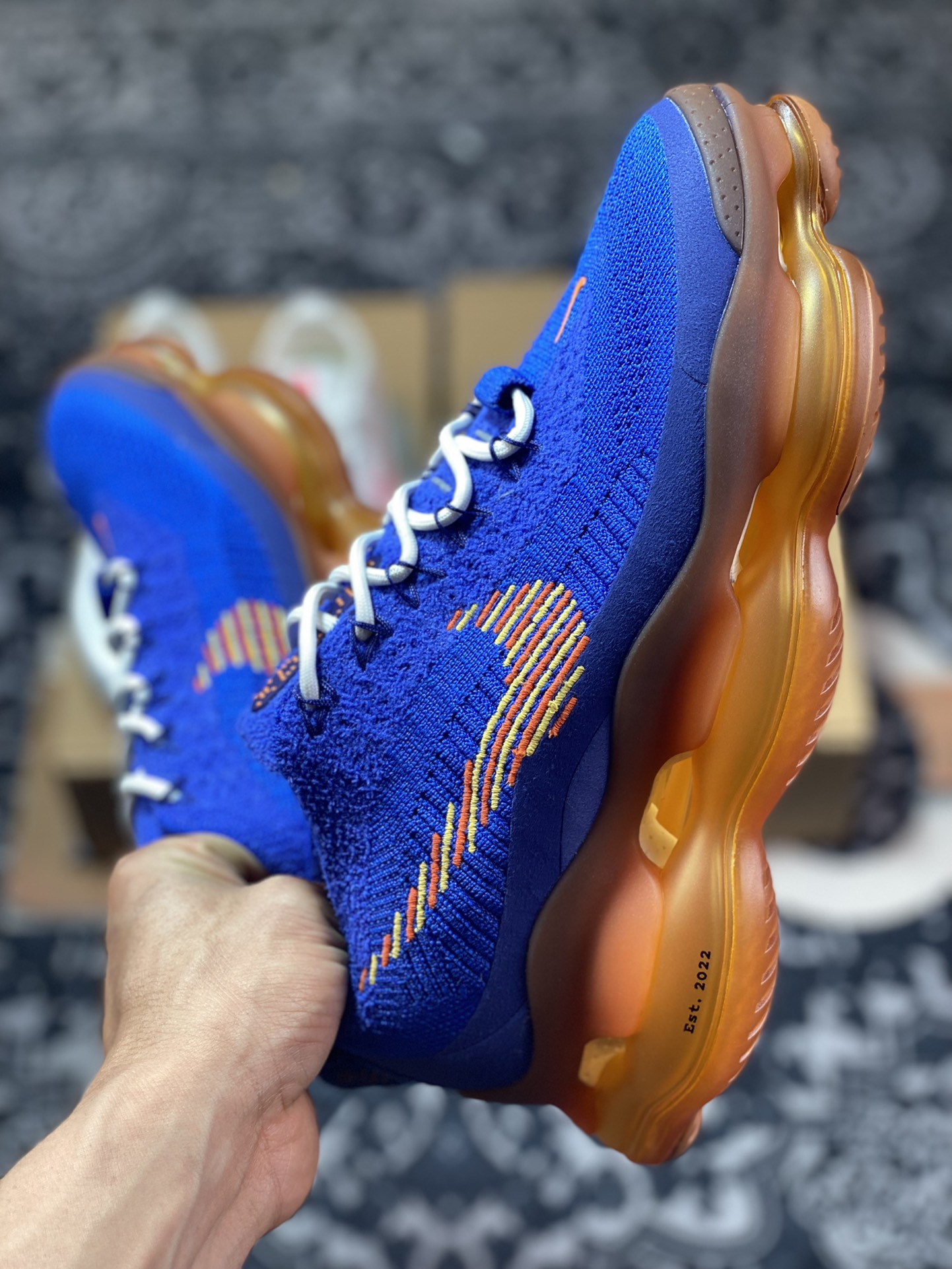 Nike Air Max Scorpion Flyknit SE ”M. Frank Rudy” Scorpio series running shoes ”knitted Knicks royal blue and orange” DX4768-400