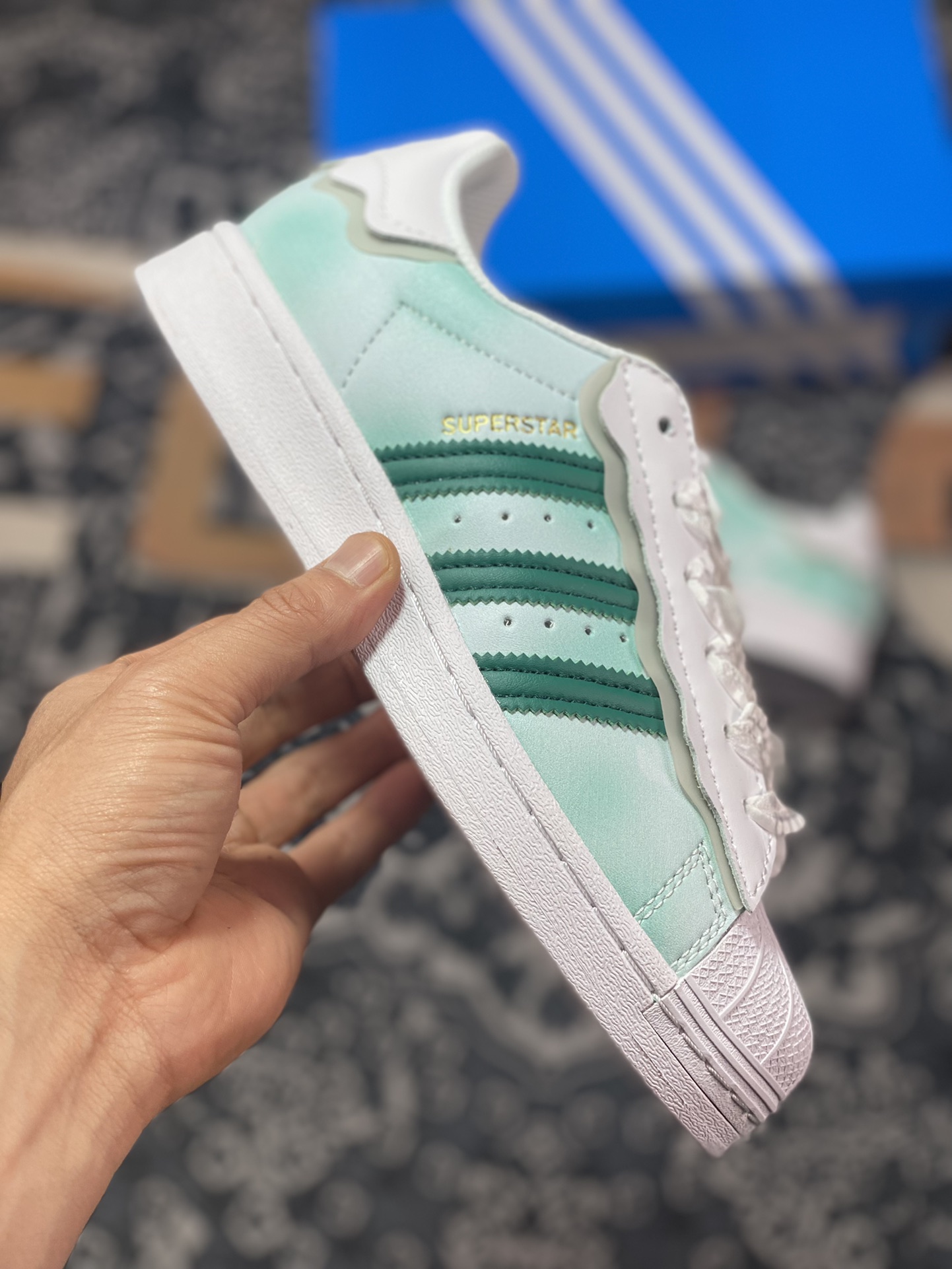 Adidas Originals Superstar ”Sail/Green/Lace” shell toe series low-top sneakers ”off-white green lace ice cream ribbon” GW4441