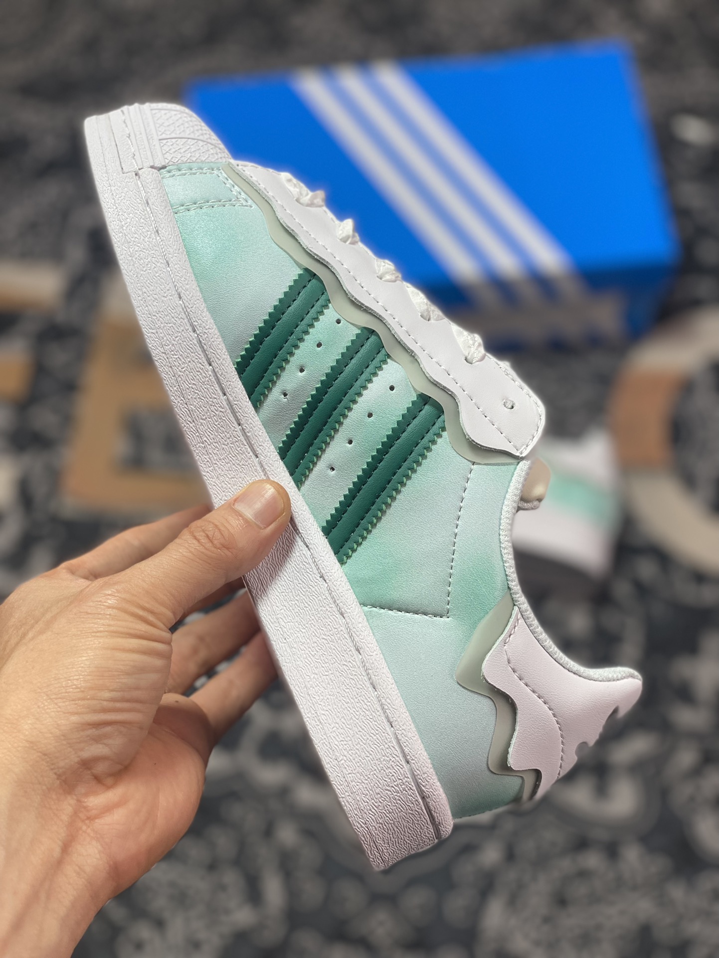 Adidas Originals Superstar ”Sail/Green/Lace” shell toe series low-top sneakers ”off-white green lace ice cream ribbon” GW4441