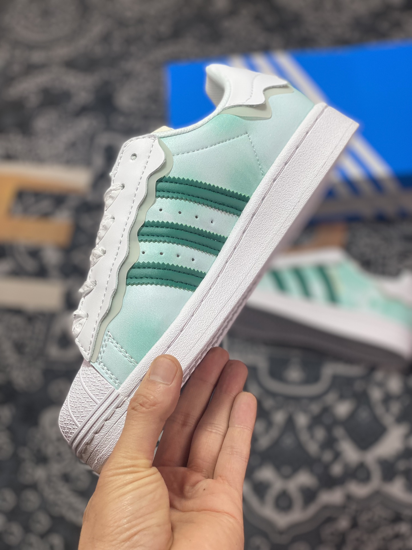 Adidas Originals Superstar ”Sail/Green/Lace” shell toe series low-top sneakers ”off-white green lace ice cream ribbon” GW4441