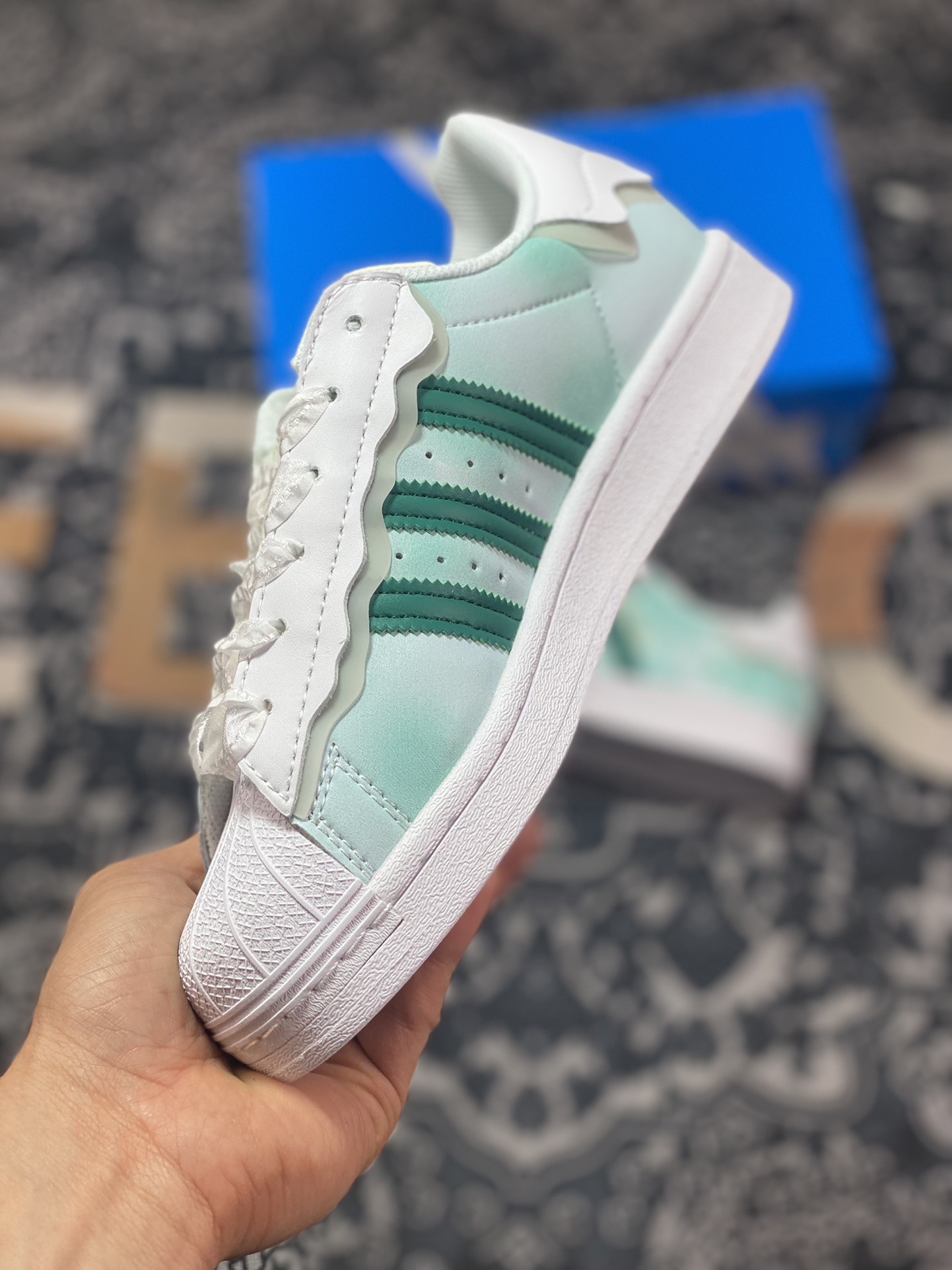 Adidas Originals Superstar ”Sail/Green/Lace” shell toe series low-top sneakers ”off-white green lace ice cream ribbon” GW4441