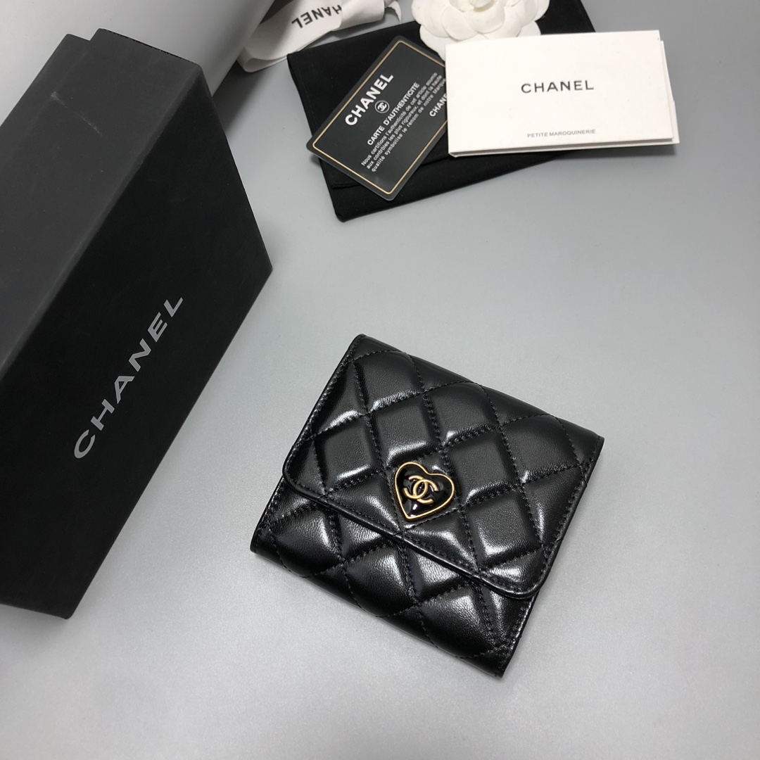 Chanel Wallet Black Lambskin Sheepskin