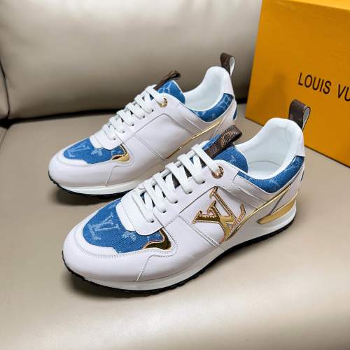 Louis Vuitton White Leather and Blue Denim Run Away Sneakers, Unisex Style 13 Louis Vuitton White Leather and Blue Denim Run Away Sneakers, Unisex Style