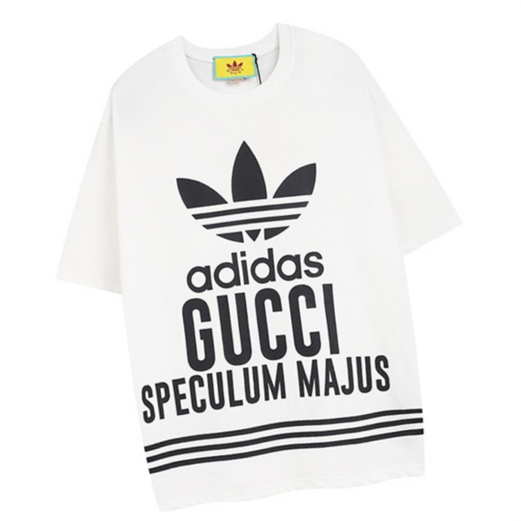 160 古驰/Gucci 夏季新款 GucciAdidas联名三叶草徽标字母印花圆领短袖T恤