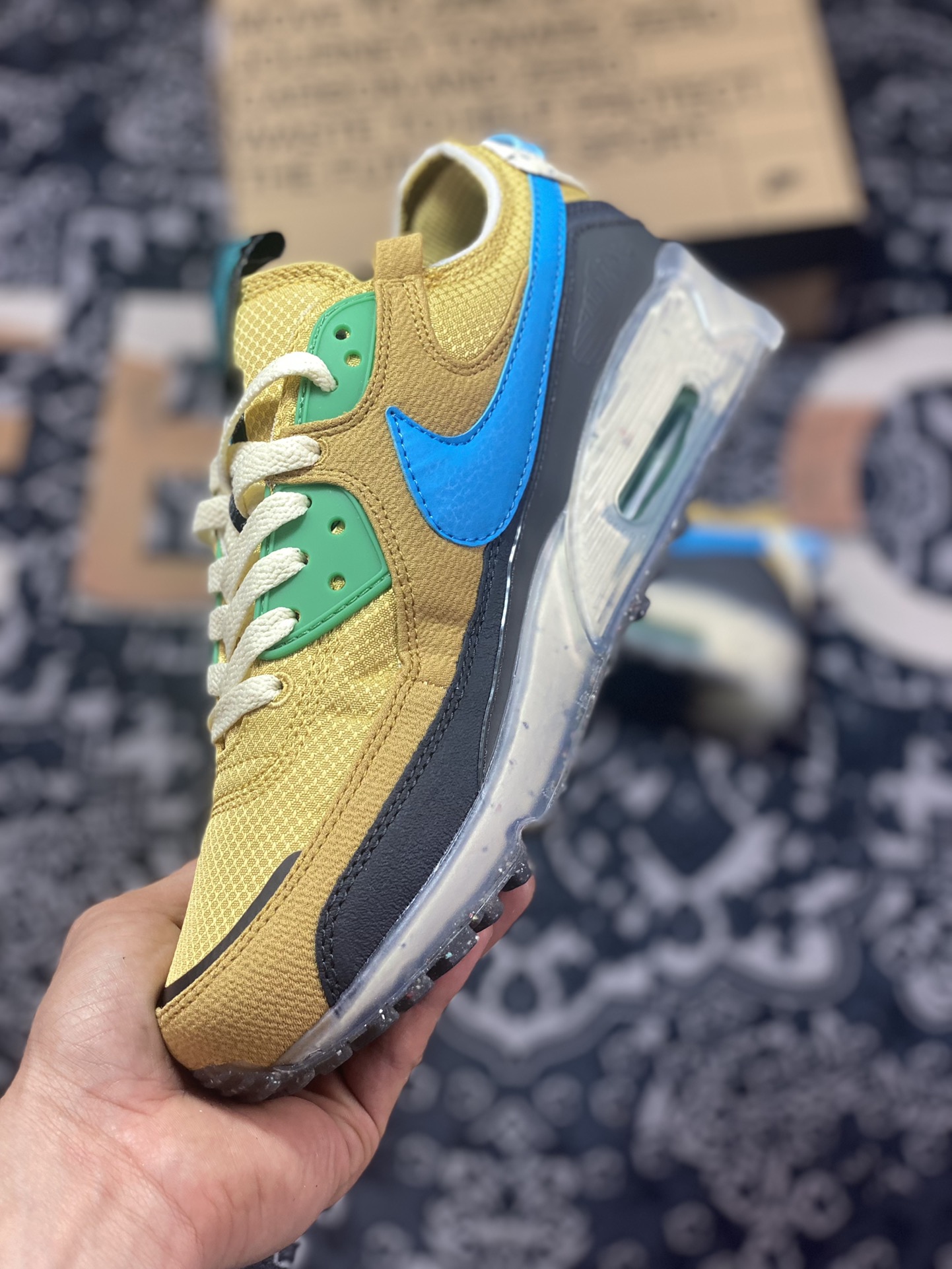 Nike Air Max Terrascape 90” Wheat Gold Stadium Green” Mountain Terrain Series Running Shoes ”Oxford Cloth Wheat Yellow Carbon Black Green Blue” DQ3987-700