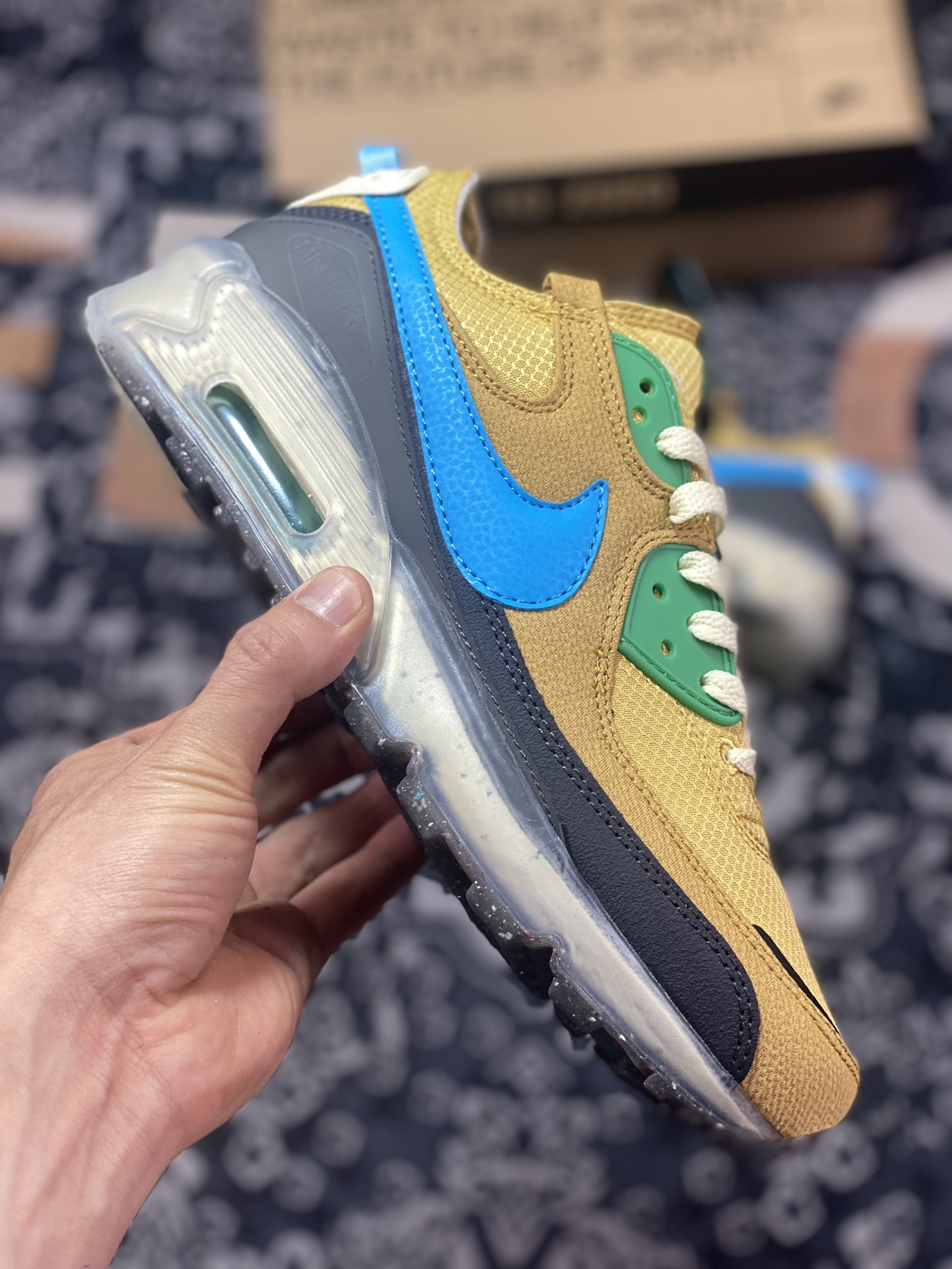 Nike Air Max Terrascape 90” Wheat Gold Stadium Green” Mountain Terrain Series Running Shoes ”Oxford Cloth Wheat Yellow Carbon Black Green Blue” DQ3987-700