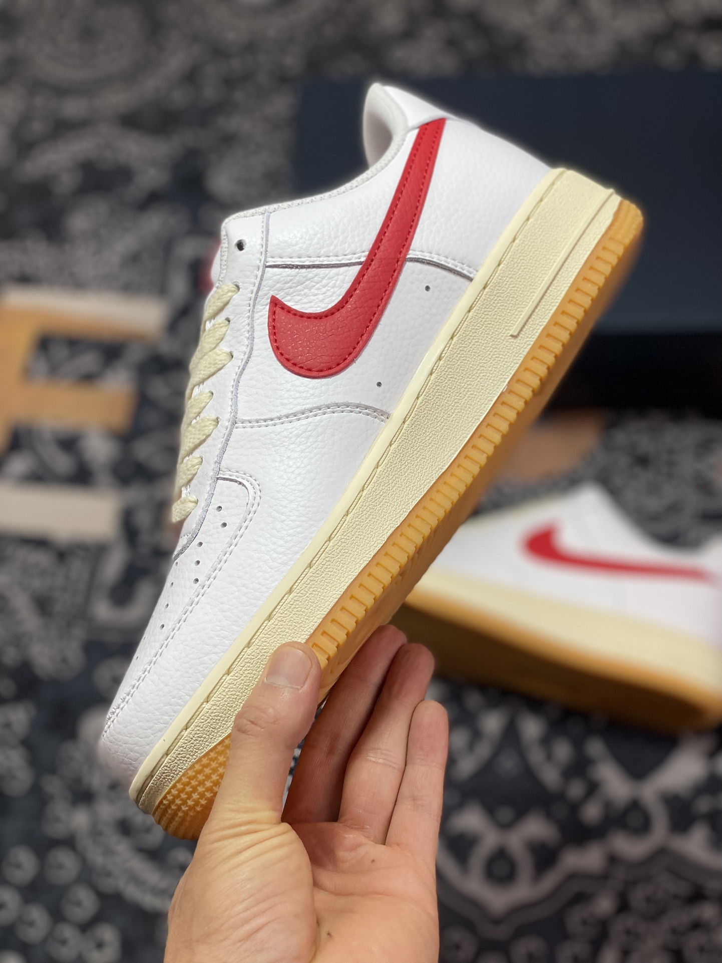 Nike Air Force 1'07 Low ”White/Red/Gum” Air Force One classic sneakers ”leather white black university red raw gum sole” FN3493-100