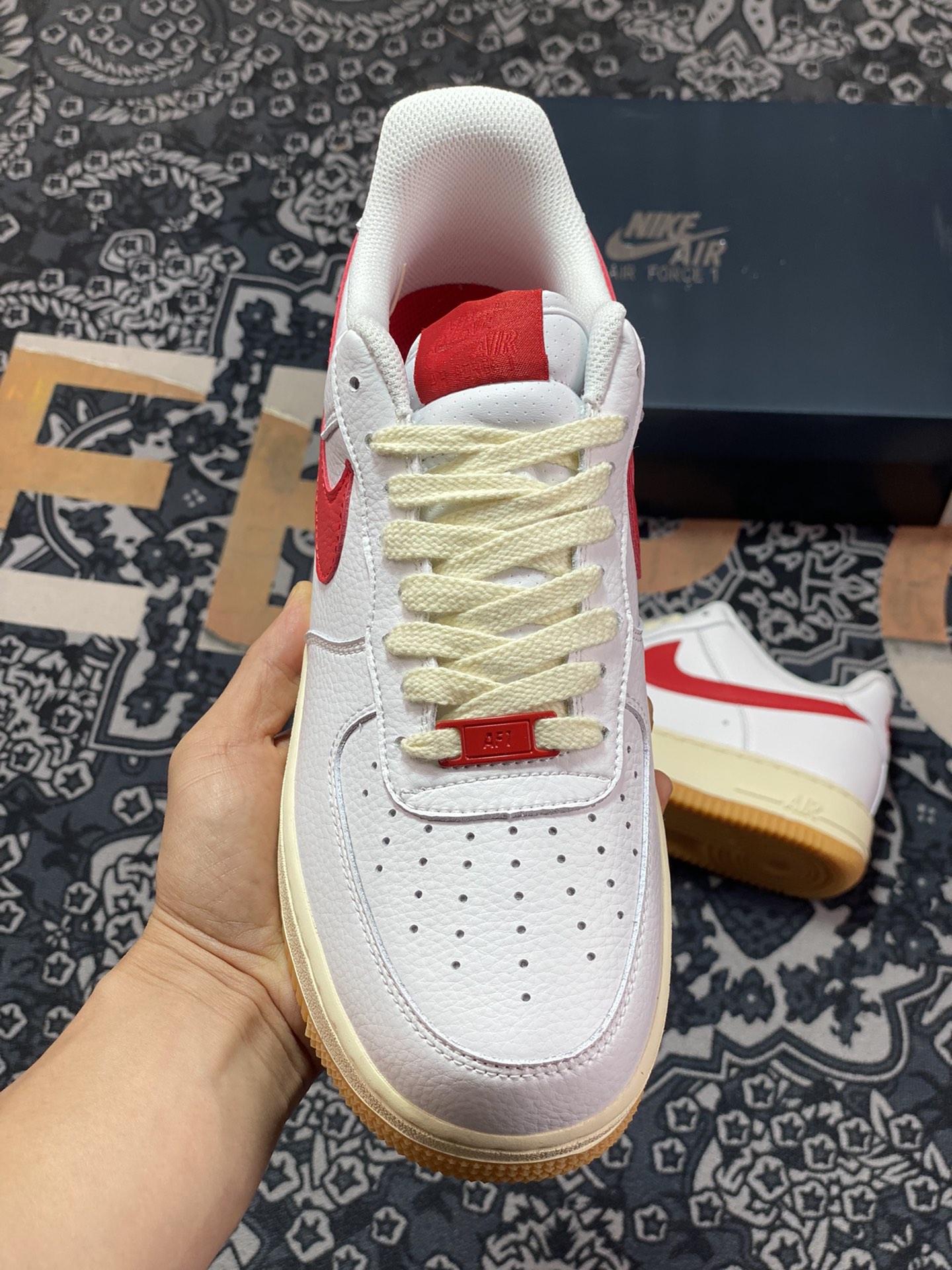 Nike Air Force 1'07 Low ”White/Red/Gum” Air Force One classic sneakers ”leather white black university red raw gum sole” FN3493-100