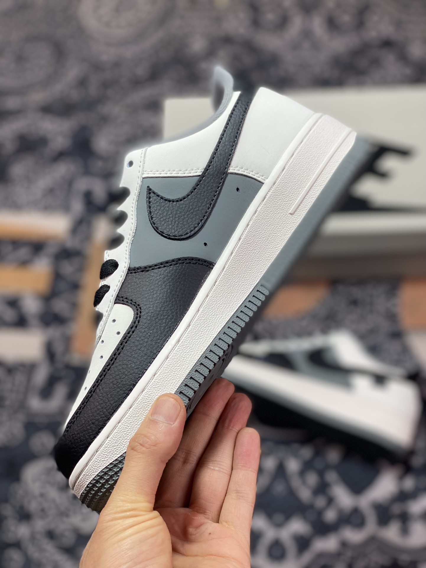 Nike Air Force 1 '07 Low QS ”Black/Sail White/Grey Mini Swoosh” Air Force One Sneakers ”Splicing Black, Rice and Gray Small Swoosh” DB3301-066