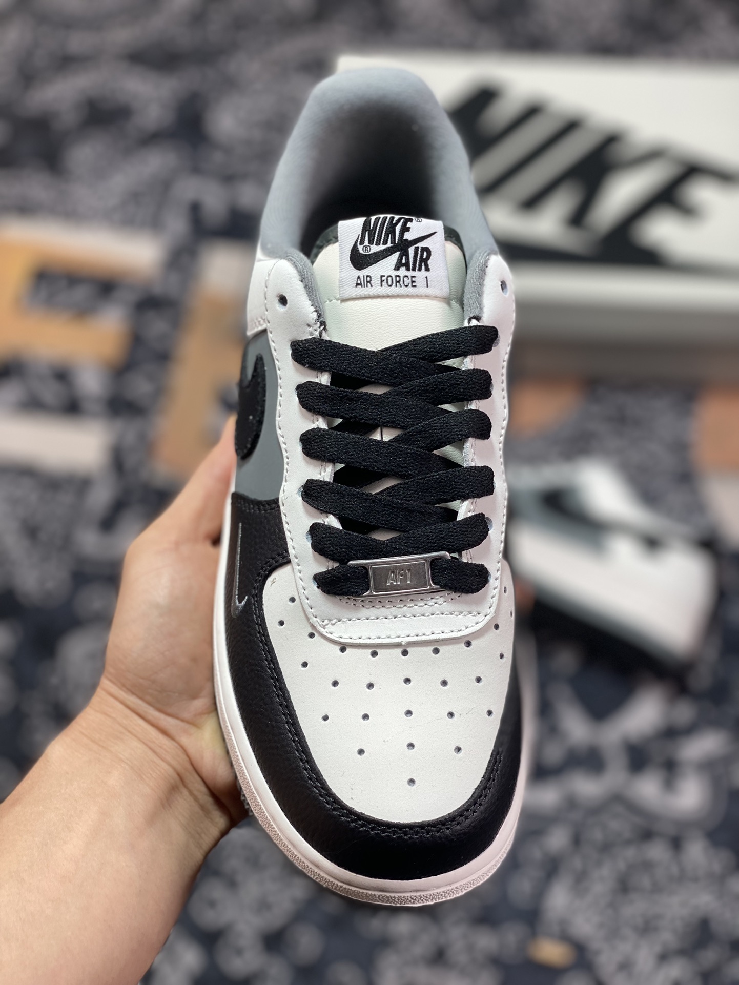 Nike Air Force 1 '07 Low QS ”Black/Sail White/Grey Mini Swoosh” Air Force One Sneakers ”Splicing Black, Rice and Gray Small Swoosh” DB3301-066