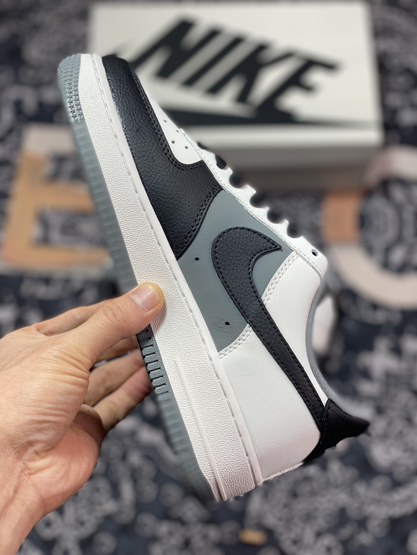 Nike Air Force 1 '07 Low QS ”Black/Sail White/Grey Mini Swoosh” Air Force One Sneakers ”Splicing Black, Rice and Gray Small Swoosh” DB3301-066