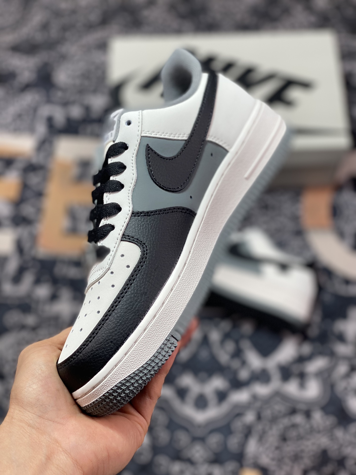 Nike Air Force 1 '07 Low QS ”Black/Sail White/Grey Mini Swoosh” Air Force One Sneakers ”Splicing Black, Rice and Gray Small Swoosh” DB3301-066