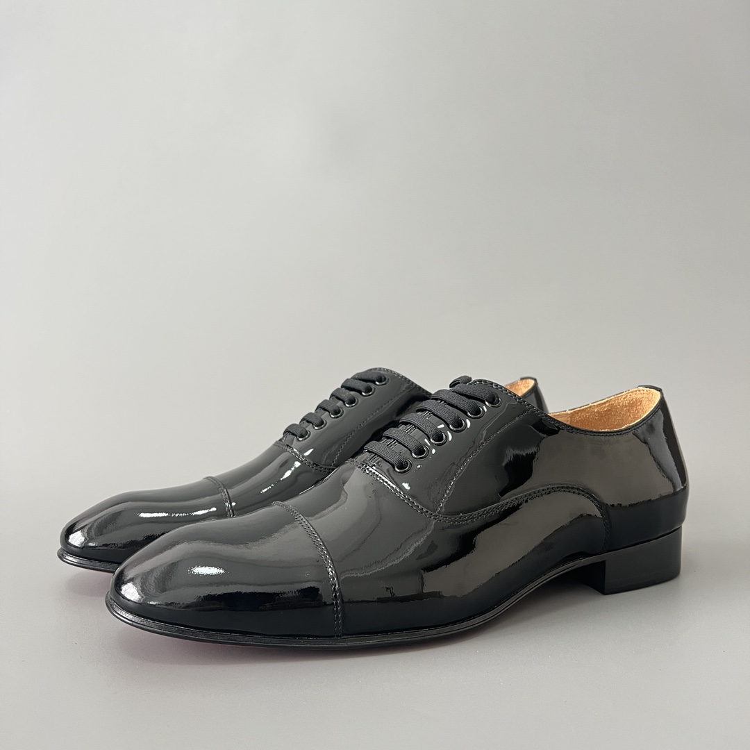 Christian Louboutin Shoes Plain Toe Black Cowhide Patent Leather Fashion Casual