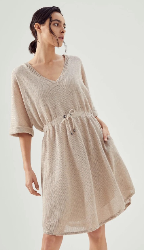 ZILIMARK BC Diamond Linen-Silk V-Neck Drawstring Waist Dress with Lining 1 ZILIMARK BC Diamond Linen-Silk V-Neck Drawstring Waist Dress with Lining