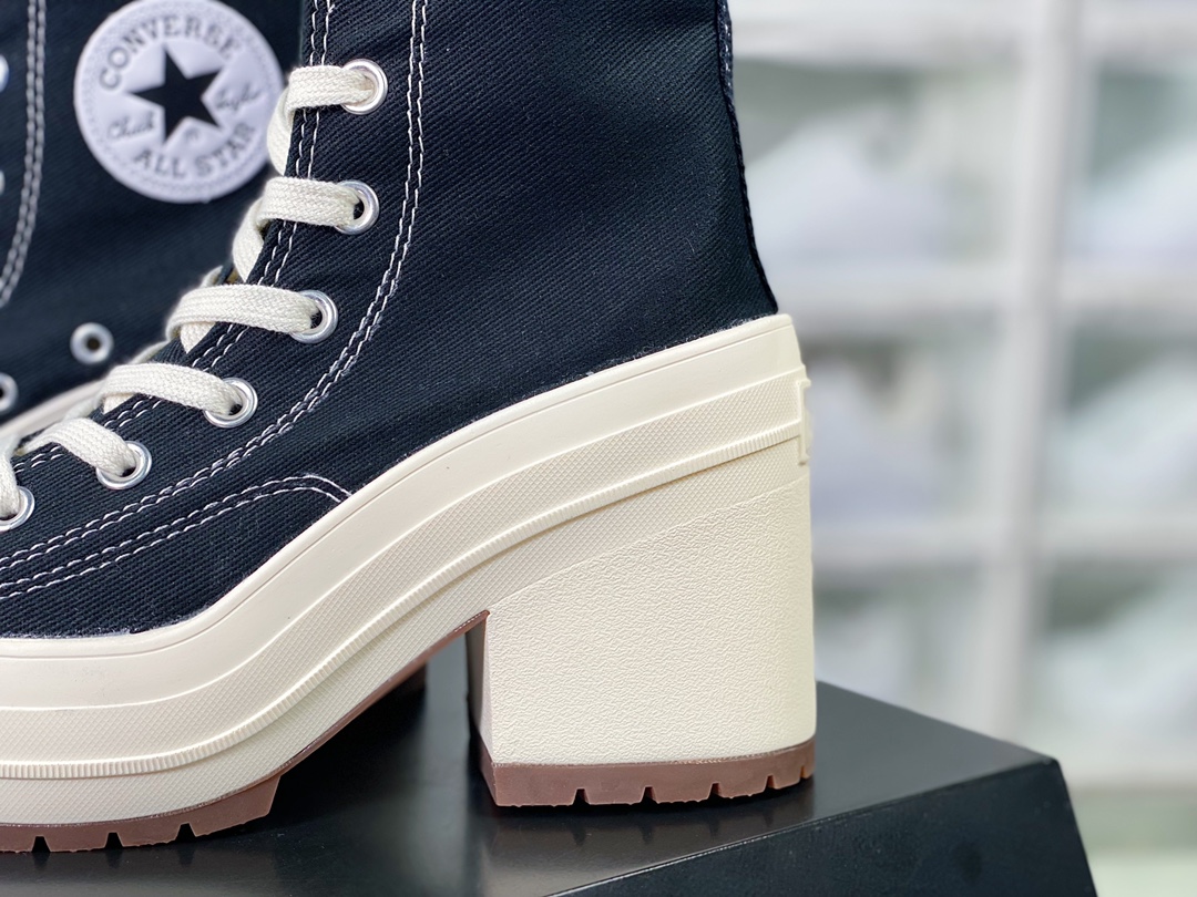 Converse All Star Chuck Taylor 1970s De Luxe Heel ”Black” High Heels ”Canvas Black and White” A05347C