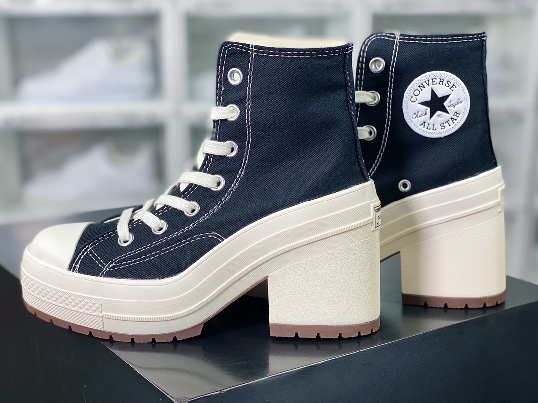 Converse All Star Chuck Taylor 1970s De Luxe Heel ”Black” High Heels ”Canvas Black and White” A05347C