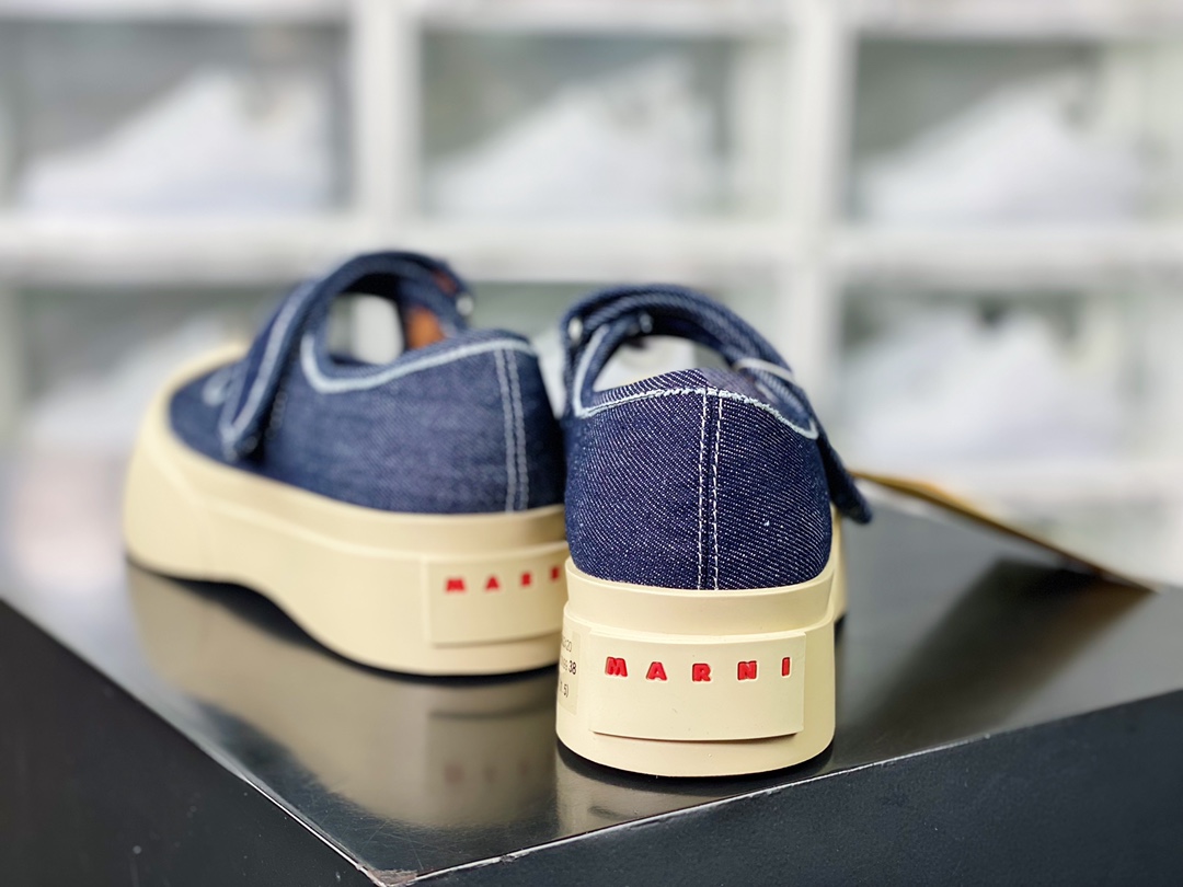 Marni Pablo Leather Mary Jane Sneaker Pablo Mary Jane series low-top sneakers ”Velcro denim blue beige red LOGO” SNZW003120P272200N99