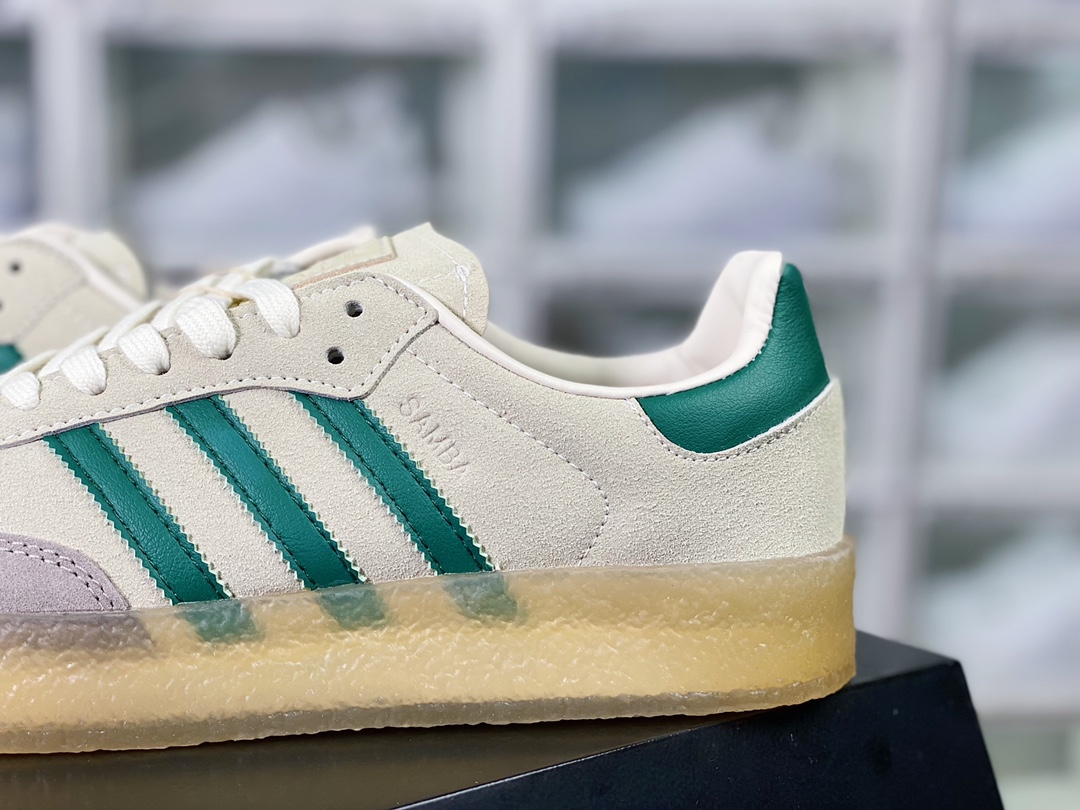 Adidas Originals 8th Street Samba ”Chalk White” Samba Street Series Low-top Sneakers ”Gray and Dark Green Rubber Sole” ID7297