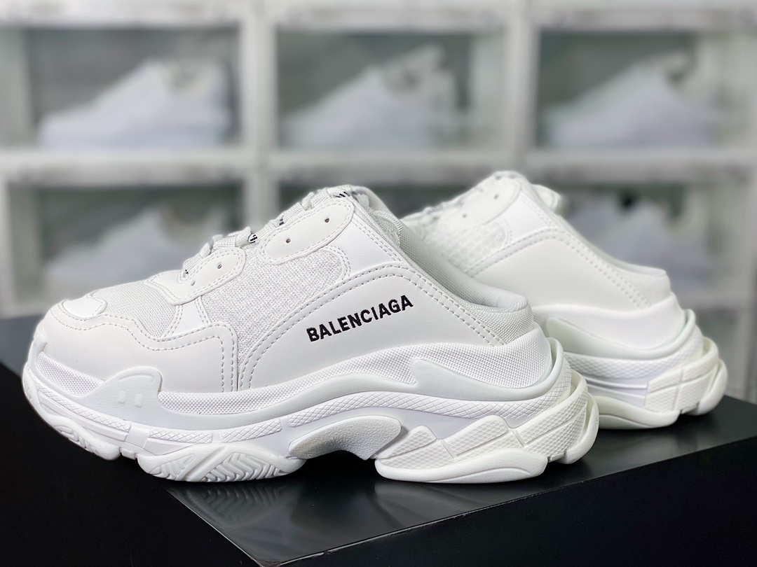 Balenciaga Track Mule Clear Sole Sneakers Retro Wild Running Grandpa Jogging Shoes ”White Half Slip” 653814 W2FA6 9710