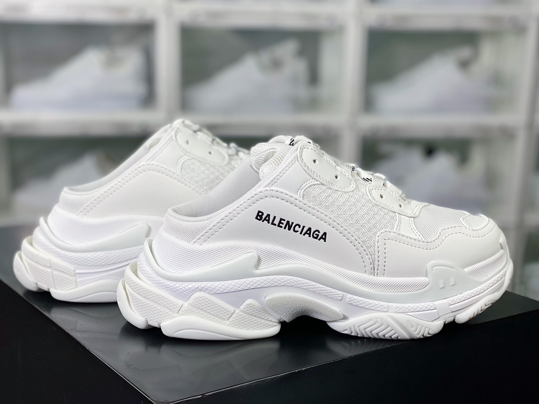 Balenciaga Track Mule Clear Sole Sneakers Retro Wild Running Grandpa Jogging Shoes ”White Half Slip” 653814 W2FA6 9710