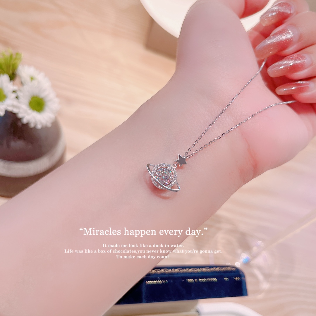 High Polish Silver Moissanite Necklace Dainty Party Silver