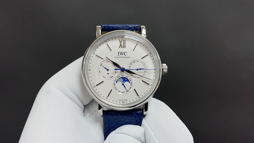 IWC Orologio da Polso Blu Pelle di vitello bovina