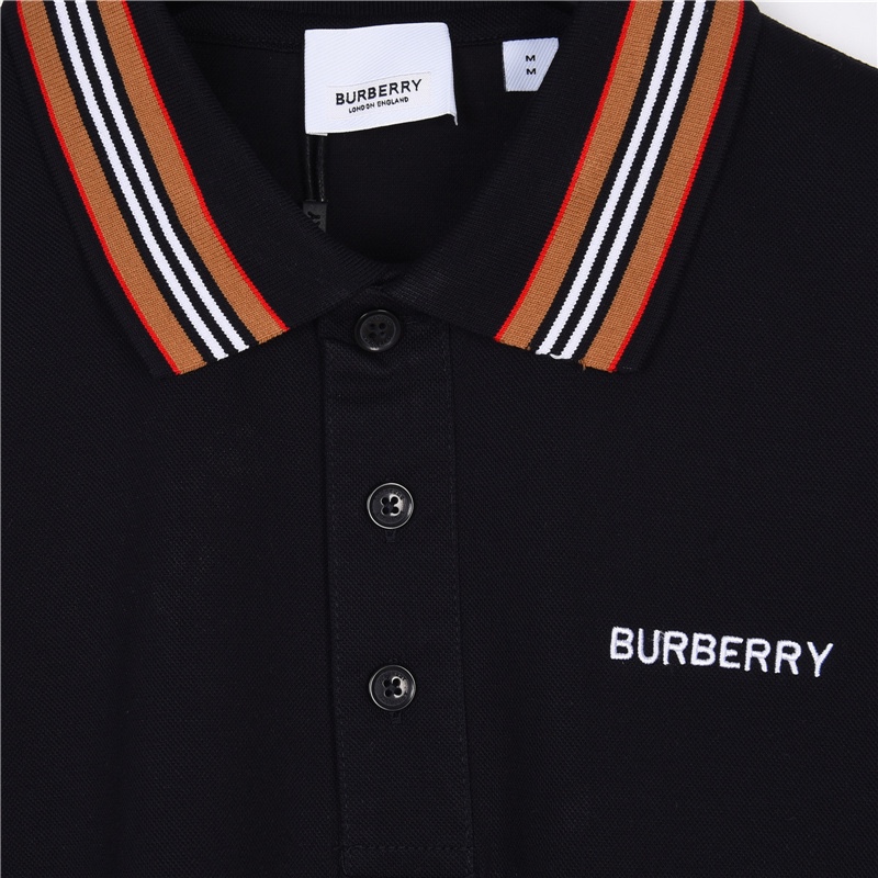 Burberry/巴宝莉 领口经典条纹元素Polo 短袖 藏蓝