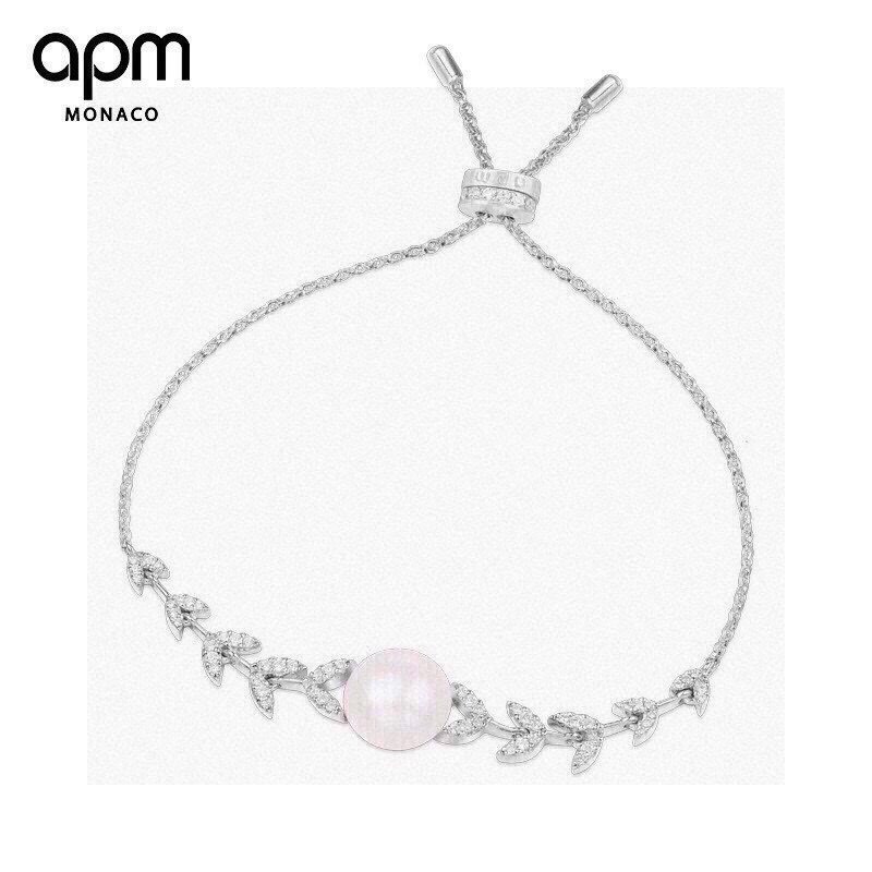 APM官网同步新款eternelles花瓣手链 aPm monaco 此款通体s925纯银镀白金色，珍珠
