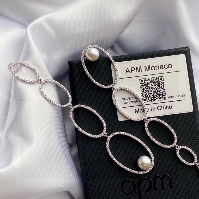 aPm monaco 不对称环环相扣圆圈珍珠耳环，年会长款流苏耳坠耳饰，仙气时尚个性气质设计感耳钉 aP