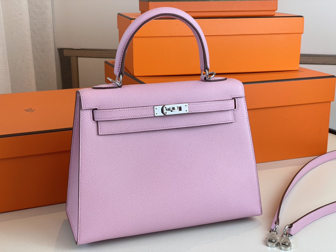 Hermes Kelly Handbags Crossbody & Shoulder Bags Purple Silver Hardware Epsom