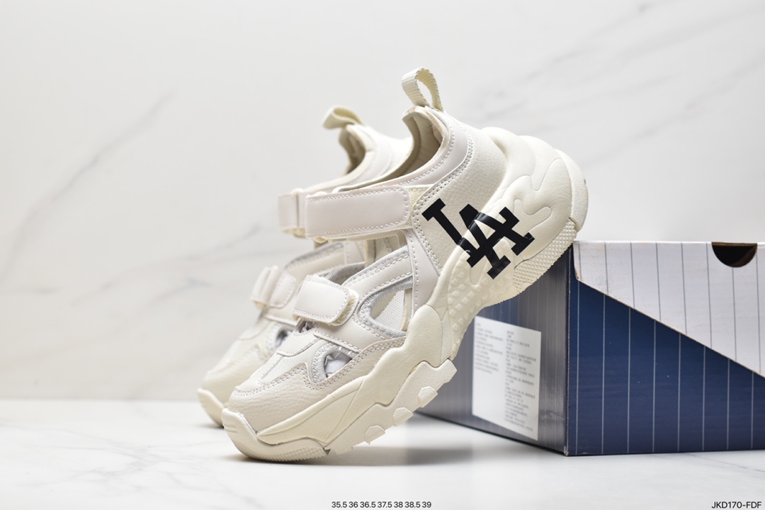 Korea Limited Release NY Yankees Limited x MLB Big Ball Chunky Mesh Thick-soled Running Shoes ”Mesh Ivory Black NY Print” 3ASDCH133 (GP007C)