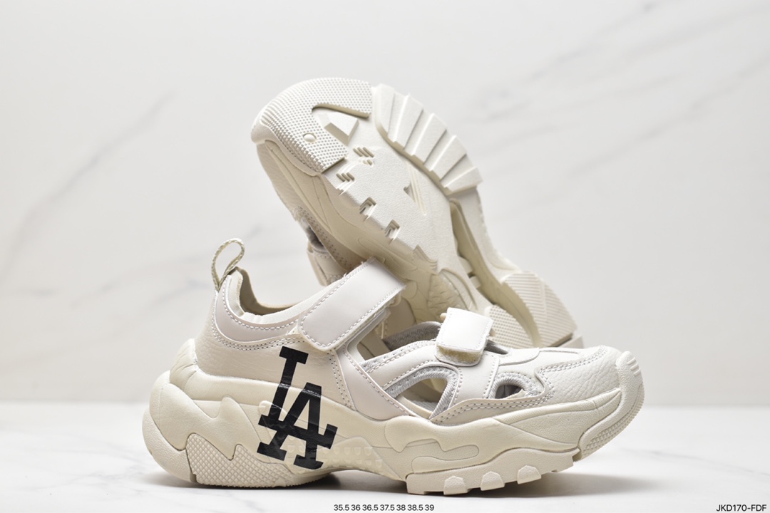 Korea Limited Release NY Yankees Limited x MLB Big Ball Chunky Mesh Thick-soled Running Shoes ”Mesh Ivory Black NY Print” 3ASDCH133 (GP007C)