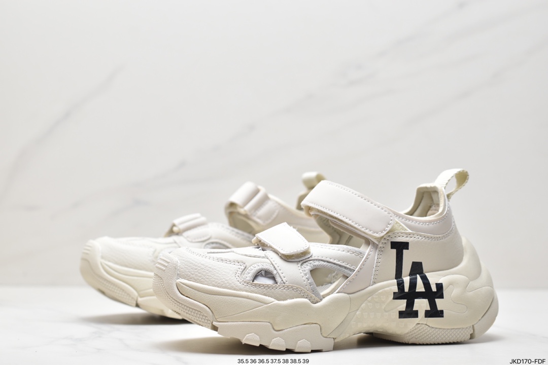 Korea Limited Release NY Yankees Limited x MLB Big Ball Chunky Mesh Thick-soled Running Shoes ”Mesh Ivory Black NY Print” 3ASDCH133 (GP007C)